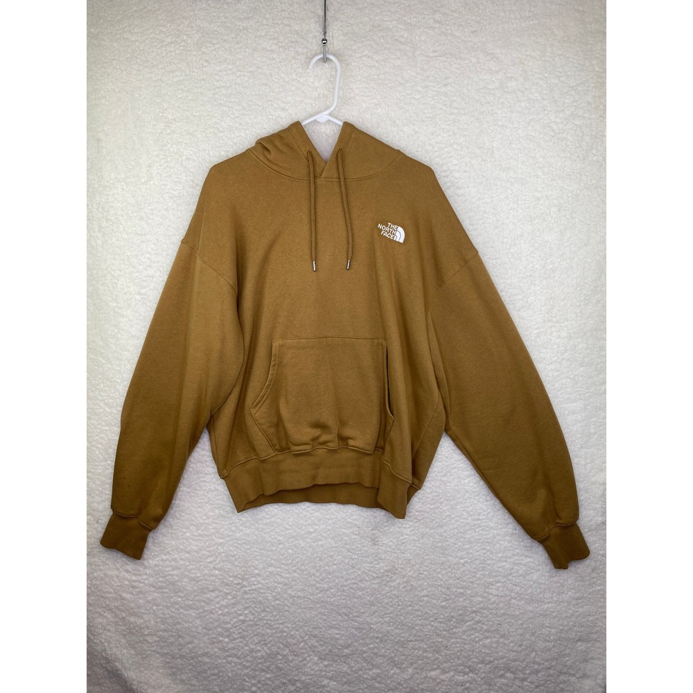 The North Face Mens Pullover Hoodie Mustard Brown Logo Fleece Sweatshirt